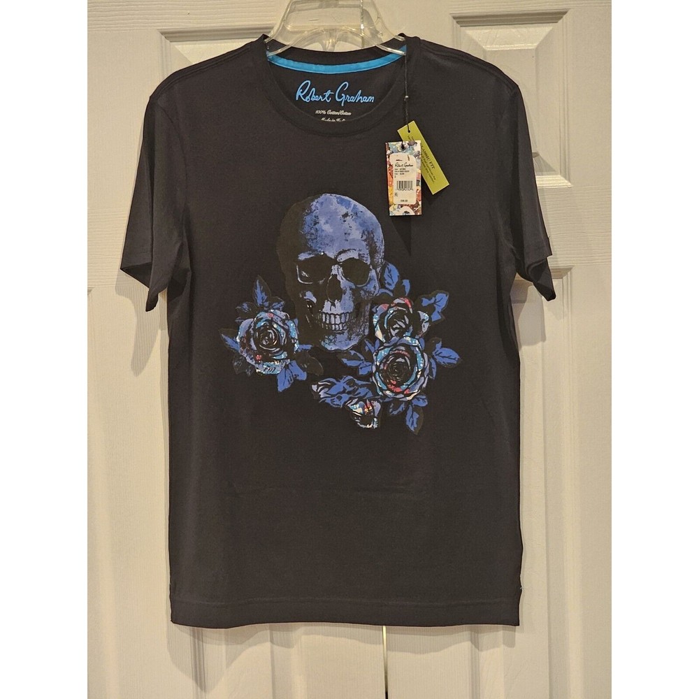 New With Tags Robert Graham Aztemis Skull/Roses Graphic Tee Men's S/P Black